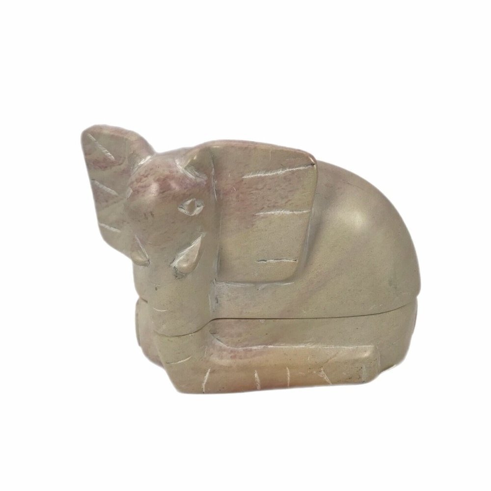 Soapstone Elephant Trinket Dish Box Laying Down Hand Carved Kenya Africa Heavy